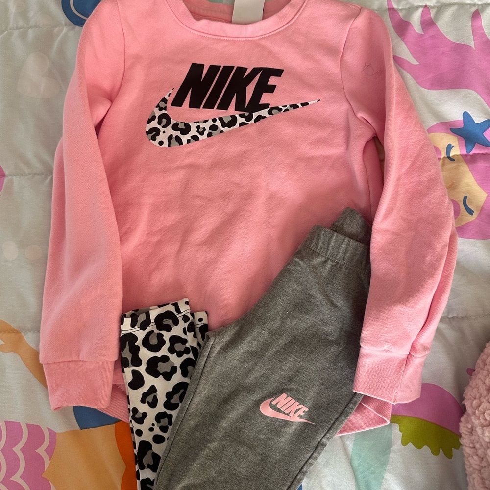 Nike Pink Sweatshirt with Leopard Print Logo